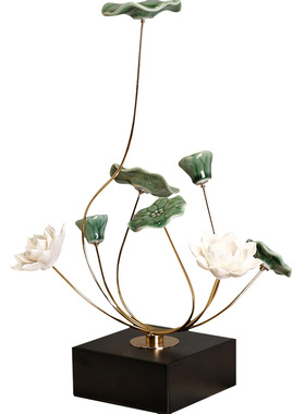 千堂彩荷花陶瓷花叶金属枝干