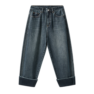 CLOUDSPACE【+C小太阳蓄热裤】复古蓝磨毛高腰裤锥形牛仔裤女