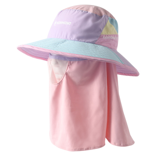 卡蒙儿童太阳帽大帽檐全方位防晒帽遮脸面罩一体防紫外线护颈遮阳
