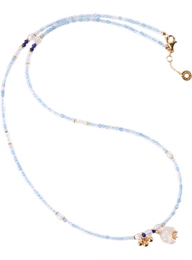 天然海蓝宝青金925银女手链项链