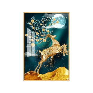 遮挡电表箱装饰画竖版现代简约配电箱挂画轻奢电闸壁画晶瓷镶钻鹿