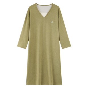 德绒睡裙女秋冬季2025新款羊绒蚕丝长袖连衣裙纯色假两件家居服女