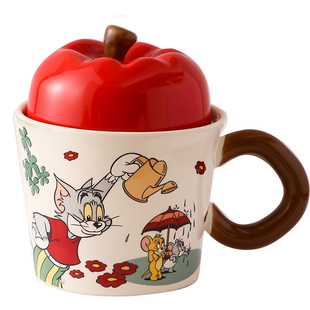 猫和老鼠陶瓷杯子可爱情侣水杯带盖勺家用喝水早餐杯办公室咖啡杯