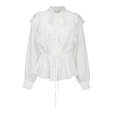 s.deer系带荷叶边收腰花边衬衫