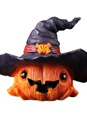 万圣节带帽南瓜头摆件拍照道具