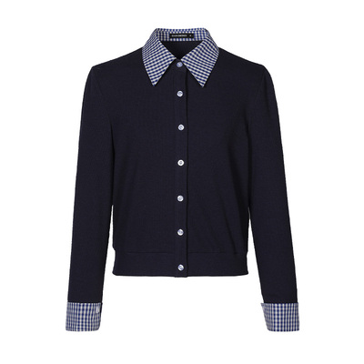 学院风撞色假两件针织开衫