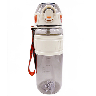 简约大容量双饮水杯男女防摔耐高温运动吸管塑料杯学生刻度随手杯