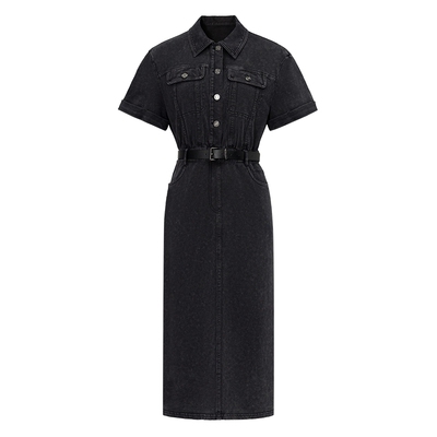 2025年春新款复古翻领修身连衣裙