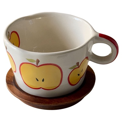 复古手作手绘苹果陶瓷杯马克杯子