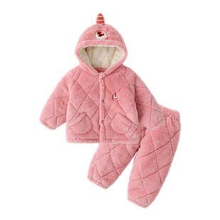 嘟嘟家儿童家居服套装冬季男童夹棉加厚睡衣女童保暖上衣裤子分体