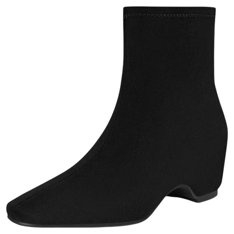 色非法式风方头简约弹力短靴