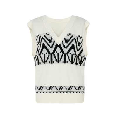 XG/雪歌XJ311039B560 创意刺绣长袖针织衫浅米羊毛混纺套头毛衫女