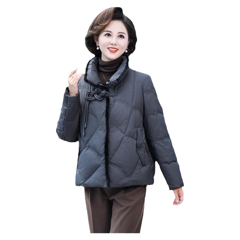 水貂毛立领中年女外套中老年