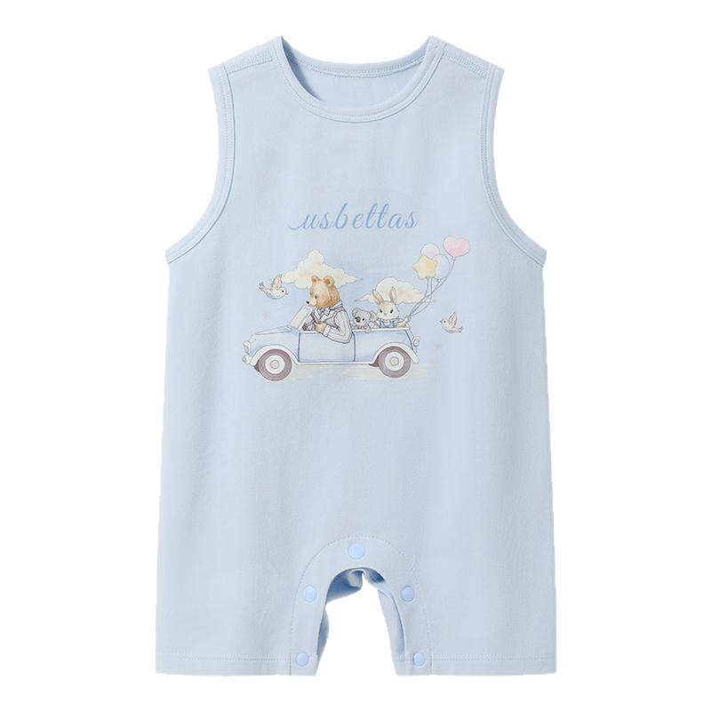 贝肽斯婴儿无袖连体衣夏季薄款睡衣男女宝宝爬服吊带背心包屁衣