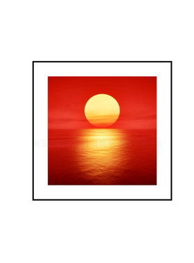 现代简约夕阳海景金色框装饰画