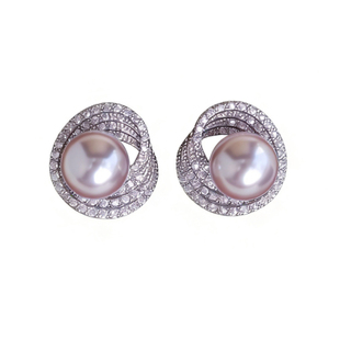 晚宴莫比乌斯环高级感约会珍珠耳钉气质耳饰满钻人造海水澳白