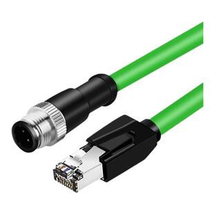 M12转rj45工业网线连接器4针D型4芯航空公母插头高柔双屏蔽编码线