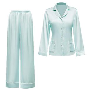 2026秋季新款蓝绿色基本款LP真丝睡衣女桑蚕丝正16姆米家居服套装