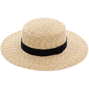 颜小姐麦秆平顶帽草帽女夏天英伦礼帽女士宽檐帽子出游法式南法风