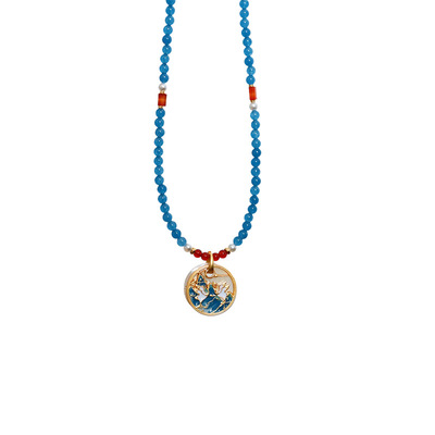 新中式山水画仙鹤天然石串珠项链