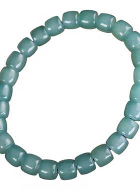 和田玉青白玉桶珠手链女款