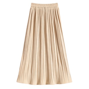 大码2026秋季新款金丝绒百褶半身裙女胖mm气质高腰a字显瘦长裙子