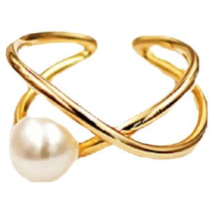 美国Unfolds珍珠戒指小珠纯银开口戒永恒无限指环交叉线条 现货