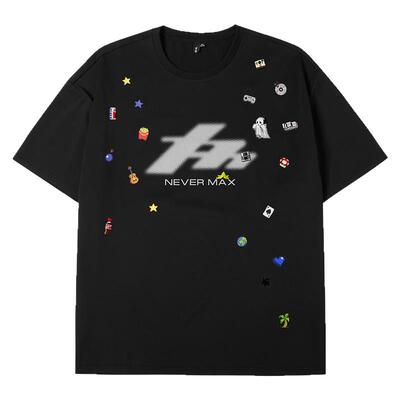 NMAX大码潮牌男装26年夏季新款马赛克图标模糊LOGO印花宽松T恤