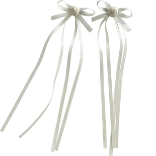 发夹女2024新款芭蕾风飘带少女蝴蝶结丝带双丸子头高级后脑勺发卡