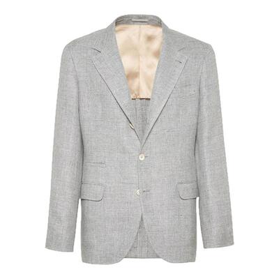 BC/BRUNELLO CUCINELLI 男士单排扣亚麻混纺夹克西服银泰 301604