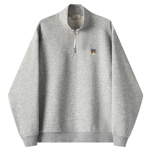 威廉福克斯秋季新款双面复合空气层半拉链卫衣宽松休闲立领上衣男