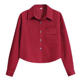 灯芯绒外套衬衫女款2026新款红色时尚上衣时髦洋气短款灯芯绒衬衫