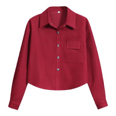 港风短款灯芯绒有口袋衬衫外套女