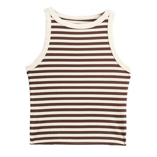 短款抹胸复古条纹无袖背心女修身显瘦设计感打底内搭可外穿上衣女
