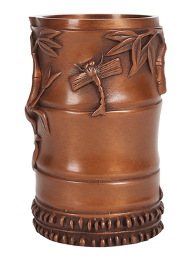 纯铜蝉竹笔筒礼品书房摆件