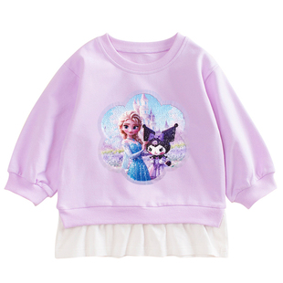 女童卫衣春装亮片变色儿童假两件上衣春季冰雪奇缘童装美乐蒂衣服