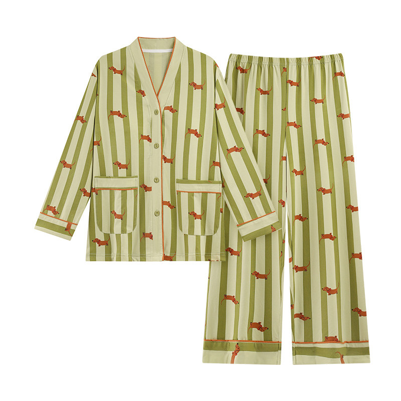 春秋夏冬季女士长袖带胸垫家居服