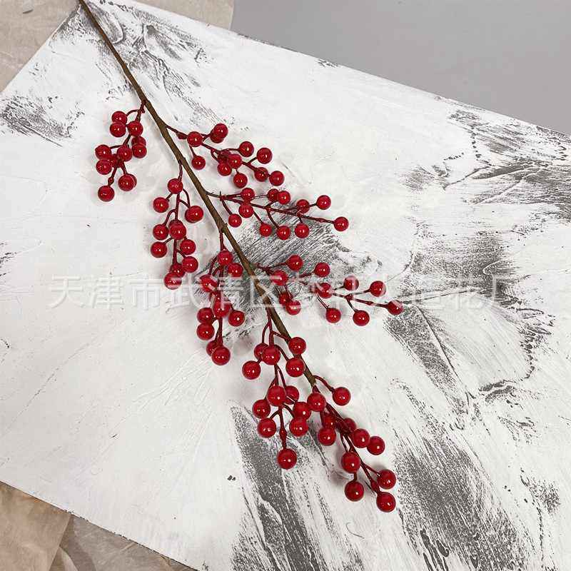 仿真冬青果多头发财果新年福桶插花单支家居装饰红浆果 仿真果实