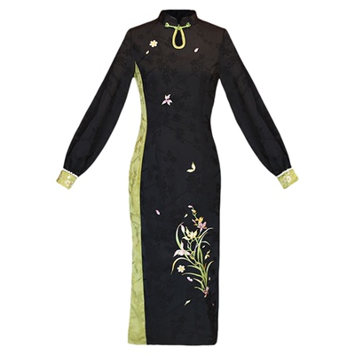 听月小筑【空谷墨兰】原创女早春款国风新中式刺绣改良旗袍女装