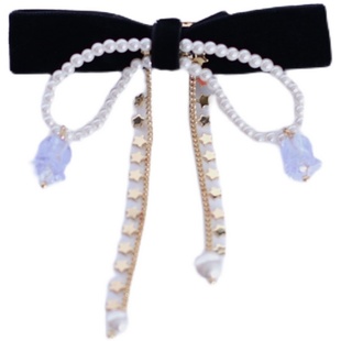 蝴蝶结流苏古风发夹 法式丝绒发饰边夹 新款夹子头饰简约鸭嘴夹