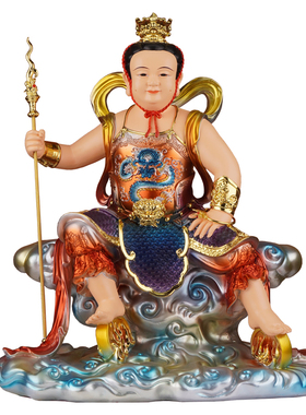 哪吒三太子神像中坛元帅家用树脂供奉摆件合金火尖枪踩风火轮坐像