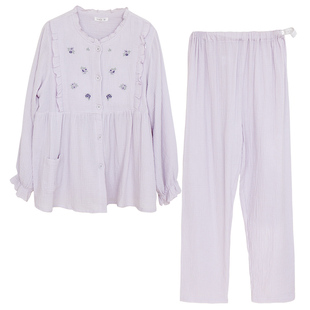 家时光月子服夏季薄款产后纯棉纱布吸汗孕妇哺乳衣睡衣产妇家居服