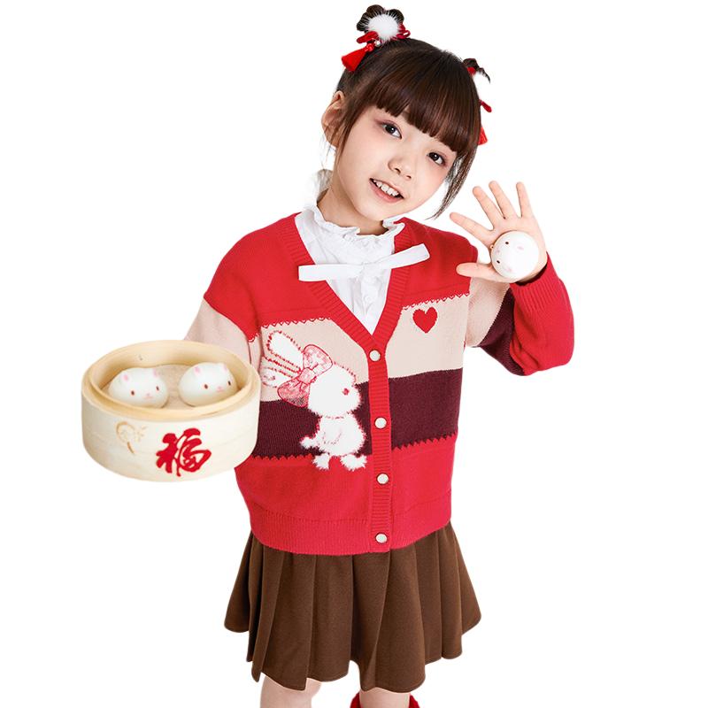 巴拉巴拉女童红色毛衣儿童打底衫