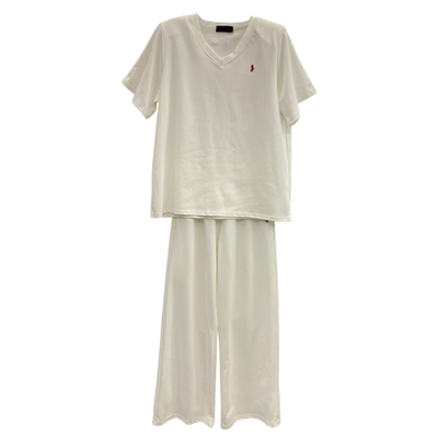 春上新时尚短袖T阔腿裤披肩套装