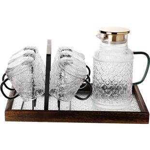 川岛屋冷水壶耐高温家用大容量凉茶壶凉水杯套装海棠花玻璃冷水壶