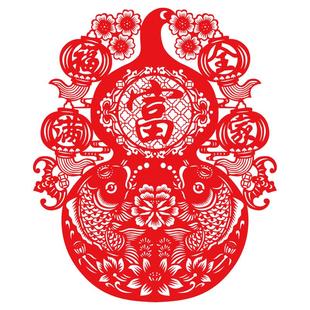 葫芦福字剪纸窗花植绒布绒面镂空新年贴纸画门贴富贵葫芦春节过年