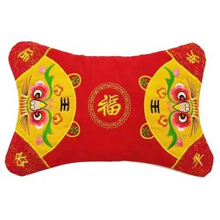 新生儿纯棉刺绣老虎枕套红色蚕沙定型枕头兔宝宝决明子矫正头型枕