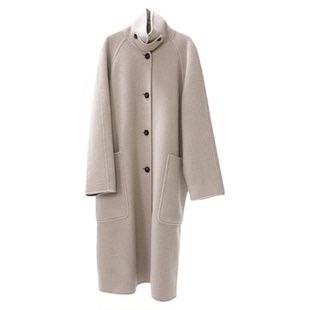 PENNYPENG白露落霜米杏色进口羊毛羊绒直筒设计双面呢大衣DF07020