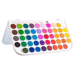 得力美术专用固体颜料塑料盒装绘画水溶性不透明初学者蘸水全套水彩工具送自来水笔36色48儿童绘画水粉颜料