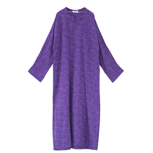 复古民族风立领紫色亚麻提花袍子连衣裙原创2025秋款宽松大码显瘦